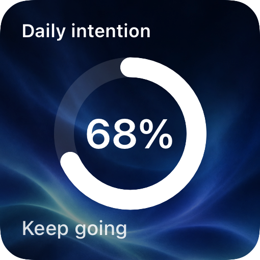 Aurora widget: Daily intention, with a 68 percent progress ring
